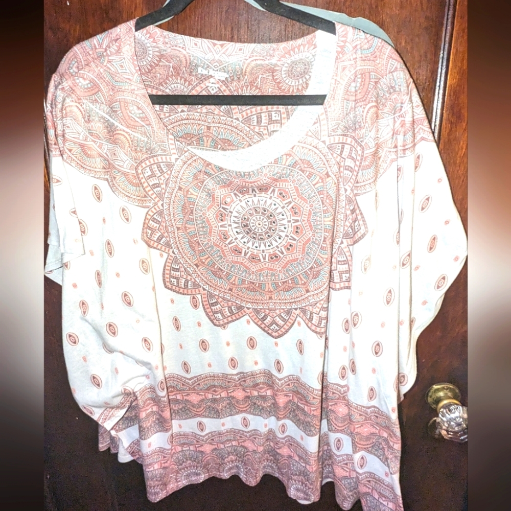 Kim Rogers boho mandala flutter sleeve shirt 2x